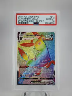 2021 POKEMON SWORD & SHIELD EVOLVING SKIES SECRET UMBREON VMAX 214 FA PSA 10 - Image 1