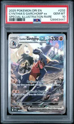 PSA GEM MT 10 Pokemon Cynthia's Garchomp ex 232/182 Sv10: Destined Rivals Holo - Image 1