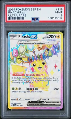 2024 POKEMON SSP EN-SURGING SPARKS ULTRA RARE #219 PIKACHU EX PSA 9 - Image 1