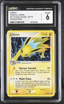 CGC 6 Jolteon 2005 EX Unseen Forces 8/115 Reverse Holo STAMPED Pokemon Card - Image 1