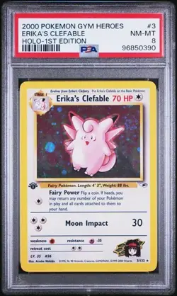 2000 Pokemon Gym Heroes 3 Erika's Clefable Holo 1st Edition PSA 8 Nm Mt - Image 1