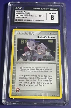 CGC 8 Rocket's Admin. 86/109 EX Team Rocket Returns Reverse Holo Pokemon 2004 - Image 1