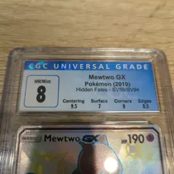 Mewtwo GX SV59/SV94 Hidden Fates Shiny Vault Rare CGC 8 NM/Mint Pokemon Card - Image 3
