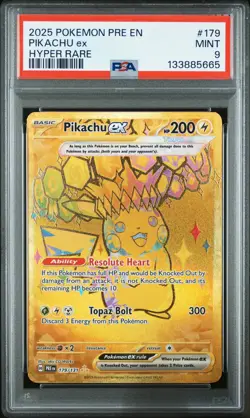 2025 POKEMON PRE EN-PRISMATIC EVOLUTIONS HYPER RARE #179 PIKACHU EX PSA 9 - Image 1