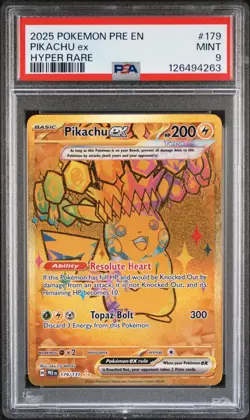 2025 Pokemon Pre En-Prismatic Evolutions #179 Pikachu Ex Hyper Rare PSA 9 - Image 1