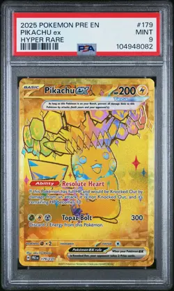 2025 POKEMON PRE EN-PRISMATIC EVOLUTIONS HYPER RARE #179 PIKACHU EX PSA 9 - Image 1
