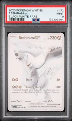 2025 POKEMON WHT EN-WHITE FLARE BLACK WHITE RARE #173 RESHIRAM EX PSA 9 - Image 1
