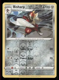 Bisharp Crown Zenith #093/159 Uncommon Reverse Holo Pokemon LP - Image 1
