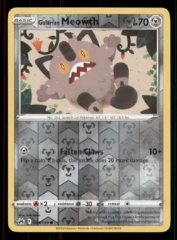 Galarian Meowth Crown Zenith #084/159 Common Reverse Holo Pokemon LP - Image 1