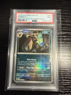2025 POKEMON PRE EN-PRISMATIC EVOLUTIONS MASTER BALL REVERSE HOLO UMBREON PSA 9 - Image 1