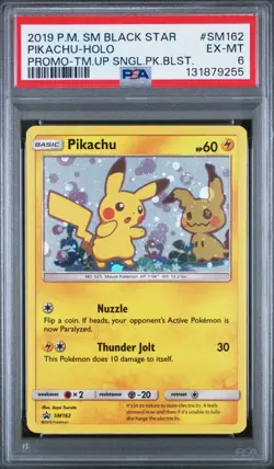 2019 POKEMON SM BLACK STAR PROMO #SM162 PIKACHU-HOLO PROMO-TM.UP PSA 6 - Image 1