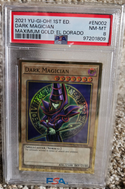 2021 Yugioh Dark Magician (MGED) Maximum Gold: El Dorado 1st Edition PSA 8 - Image 2