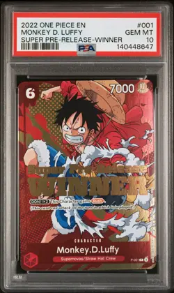 2022 ONE PIECE PROMOS SUPER PRE-RELEASE-WINNER #001 MONKEY D. LUFFY PSA 10 - Image 1
