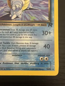 2000 Pokemon TCG Dark Blastoise 20/82 Team Rocket First Edition Non Holo NM - Image 4