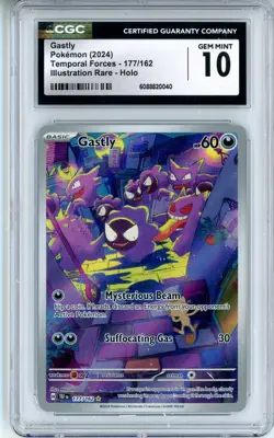 CGC GEM MINT 10 Pokemon TCG Gastly 177/162 SV05: Temporal Forces Holo IR (2024) - Image 1