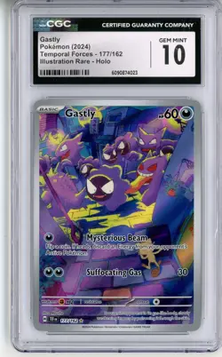 CGC GEM MINT 10 Pokemon TCG Gastly 177/162 SV05: Temporal Forces Holo IR (2024) - Image 1