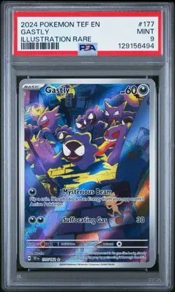 PSA 9 MINT Gastly Temporal Forces Illustration Rare Holo 2024 Pokemon 177/162 - Image 1