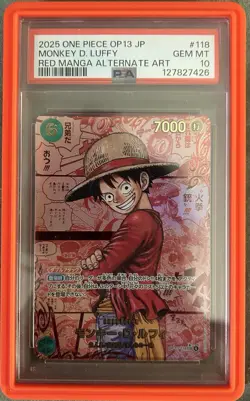 2025 One Piece OP13 JPN Red Manga Alt Art #118 Monkey D. Luffy PSA 10 GEM MINT - Image 3