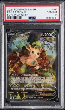 2021 POKEMON SWORD & SHIELD EVOLVING SKIES #167 FULL ART/LEAFEON V PSA 10 - Image 1