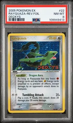 2005 POKEMON EX DEOXYS #22 RAYQUAZA-REVERSE FOIL PSA 8 - Image 1
