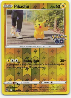 Pikachu 027/078 Common Reverse Holo Pokemon GO NM Pokemon - Image 1