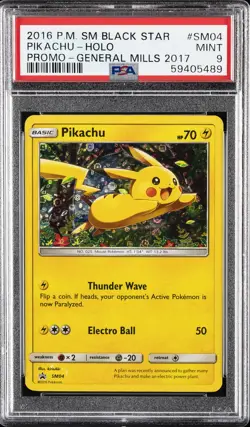2016 POKEMON SM BLACK STAR PROMO GENERAL MILLS 2017 #SM04 PIKACHU-HOLO PSA 9 - Image 1