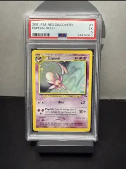 2001 Pokemon Espeon Neo Discovery Holo Rare 1/75 Unlimited English Stage 1 PSA 5 - Image 1