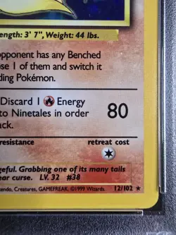 1999 POKEMON BASE SET UNLIMITED NINETAILS 12/102 HOLO PSA 7 - Image 4