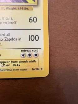 Pokemon TCG Zapdos Base Set Holo Unlimited Rare Card 16/102 LP Condition - Image 5