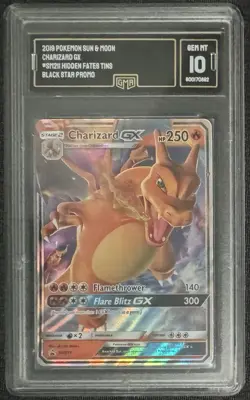 2019 Pokemon Charizard GX Sun & Moon SM211 Hidden Fates Tin GMA 10 GEM MNT - Image 1