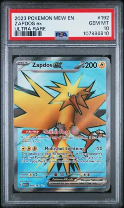 2023 POKEMON MEW EN-151 ULTRA RARE #192 ZAPDOS EX PSA 10 - Image 1