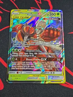Pheromosa & Buzzwole GX # 1/214 Tag Team Unbroken Bonds Pokemon TCG NM Art Holo - Image 1
