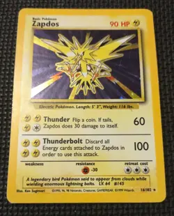 Pokemon TCG Zapdos Base Set Holo Rare Card 1999 Unlimited, 16/102, Vintage WOTC - Image 1