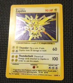 Pokemon TCG Zapdos Base Set Holo Rare Card 1999 Unlimited, 16/102, Vintage WOTC - Image 2