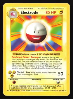Electrode 21/102 Base Set (Shadowless) Rare Pokemon Card - Image 1
