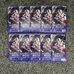 One Piece TCG The Azure Sea's Seven 10 Sleeved Booster Packs In Hand English - Image 1