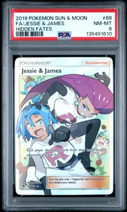 2019 POKEMON SUN & MOON HIDDEN FATES #68 FULL ART/JESSIE & JAMES PSA 8 - Image 1