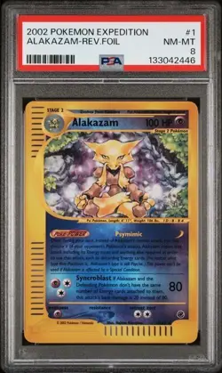 2002 POKEMON EXPEDITION #1 ALAKAZAM-REVERSE FOIL PSA 8 - Image 1