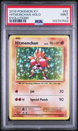 2016 POKEMON XY EVOLUTIONS #62 HITMONCHAN-HOLO PSA 9 - Image 1
