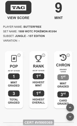 TAG 9 RANK 1!! Pokemon TCG 1999 Jungle #33/64 Butterfree 1st Edition - Image 3