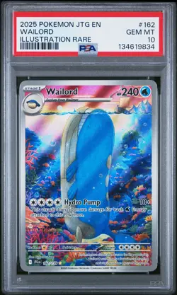 2025 POKEMON JTG EN-JOURNEY TOGETHER ILLUSTRATION RARE #162 WAILORD PSA 10 - Image 1
