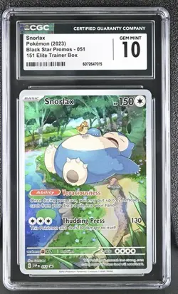 😴😴😴 CGC 10 Snorlax SVP 051 151 Elite Trainer Box Promo Gem Mint Pokemon Card - Image 1