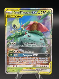 Pokemon TCG Celebi & Venusaur GX 1/181 Sm-Team Up Holo Tag Team Card LP/NM - Image 1
