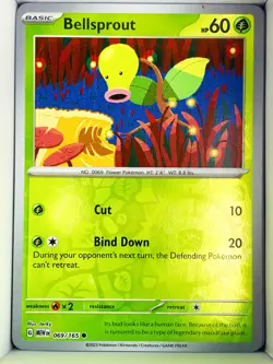Bellsprout 069/165 Reverse Holo Pokemon 151 G MEW EN English - Image 1