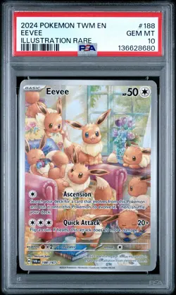 2024 POKEMON TWM EN-TWILIGHT MASQUERADE ILLUSTRATION RARE #188 EEVEE PSA 10 - Image 1