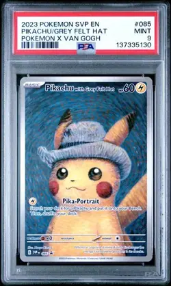 2023 Pokemon SVP EN Pikachu Grey Felt Hat Pokemon x Van Gogh #085 PSA 9 Mint - Image 1