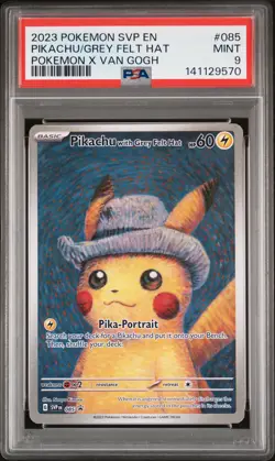 2023 POKEMON SVP POKEMON X VAN GOGH PROMO #085 PIKACHU WITH GREY FELT HAT PSA 9 - Image 1