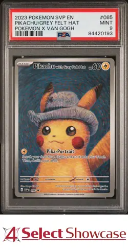 2023 POKEMON SVP ENGLISH PROMO X VAN GOGH #085 PIKACHU W/ GREY FELT HAT PSA 9 - Image 1