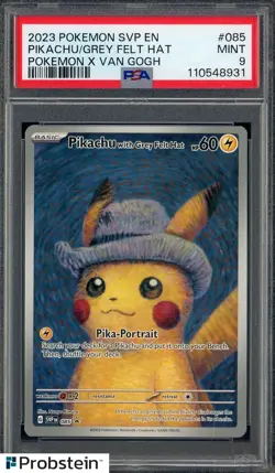 2023 Pokemon SVP En Pokemon X Van Gogh #085 Pikachu Grey Felt Hat PSA 9 MINT - Image 1