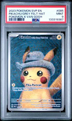 2023 POKEMON SVP POKEMON X VAN GOGH #085 PIKACHU WITH GREY FELT HAT PSA 9 - Image 1